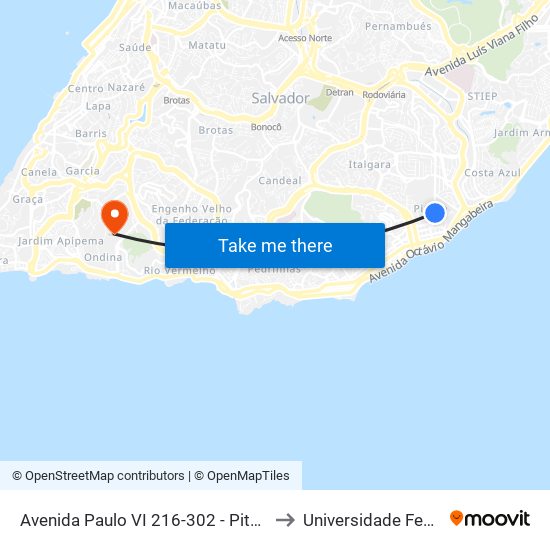 Avenida Paulo VI 216-302 - Pituba Salvador - Ba Brasil to Universidade Federal Da Bahia map