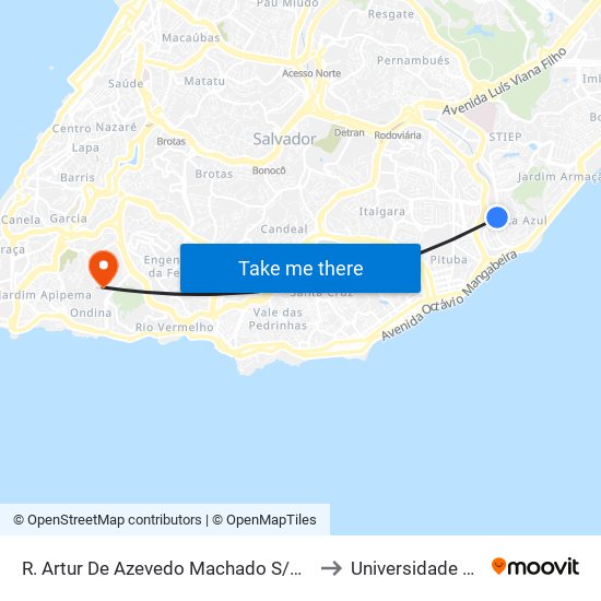 R. Artur De Azevedo Machado S/N - Costa Azul Salvador - Ba Brasil to Universidade Federal Da Bahia map