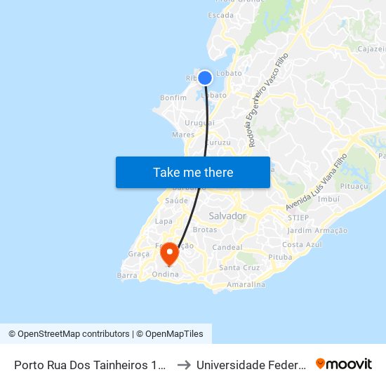Porto Rua Dos Tainheiros 145 Bahia Brasil to Universidade Federal Da Bahia map