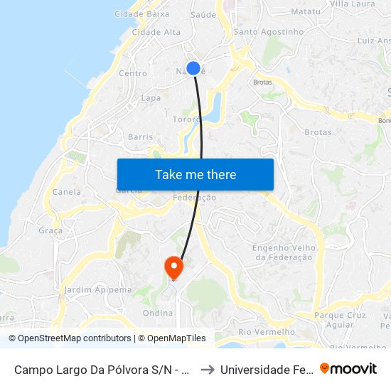 Campo Largo Da Pólvora S/N - Nazaré Salvador - Ba Brasil to Universidade Federal Da Bahia map