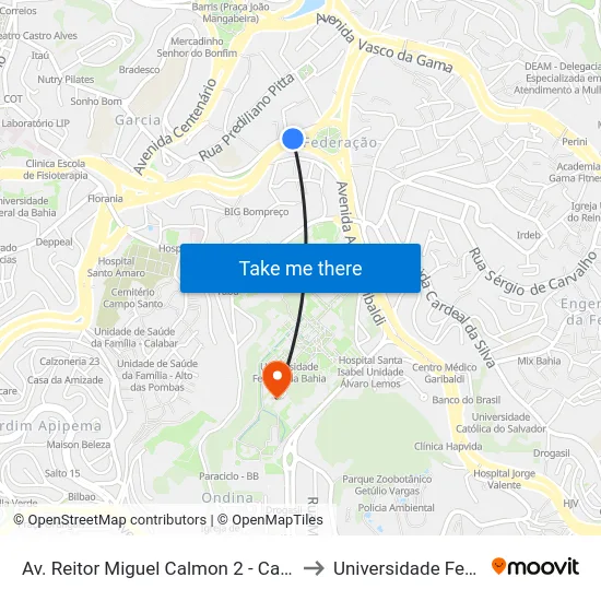 Av. Reitor Miguel Calmon 2 - Canela Salvador - Ba Brasil to Universidade Federal Da Bahia map