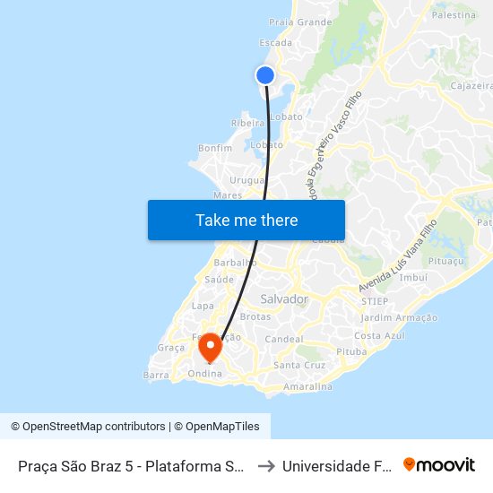 Praça São Braz 5 - Plataforma Salvador - Ba 40710-530 Brasil to Universidade Federal Da Bahia map