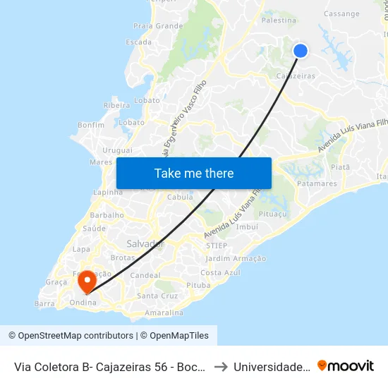 Via Coletora B- Cajazeiras 56 - Boca Da Mata Salvador - Ba 41347-006 Brasil to Universidade Federal Da Bahia map