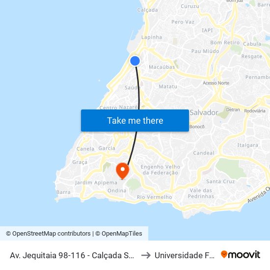 Av. Jequitaia 98-116 - Calçada Salvador - Ba 40411-120 Brazil to Universidade Federal Da Bahia map