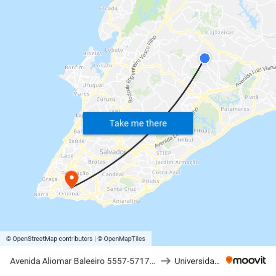 Avenida Aliomar Baleeiro 5557-5717 - Jardim Nova Esperanca Salvador - Ba 41370-040 Brasil to Universidade Federal Da Bahia map