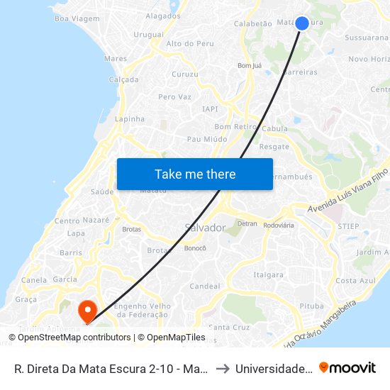 R. Direta Da Mata Escura 2-10 - Mata Escura Salvador - Ba 41225-190 Brasil to Universidade Federal Da Bahia map