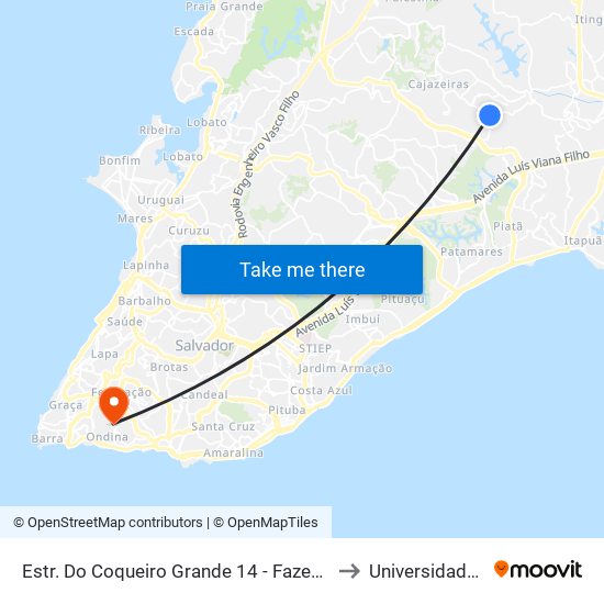 Estr. Do Coqueiro Grande 14 - Fazenda Grande 2 Salvador - Ba 41340-050 Brasil to Universidade Federal Da Bahia map