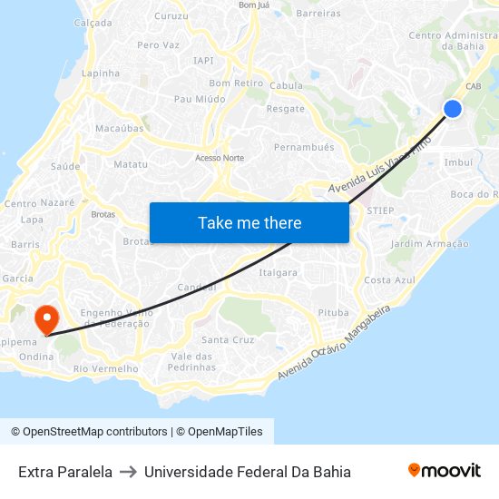 Extra Paralela to Universidade Federal Da Bahia map