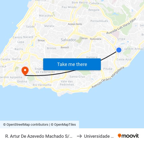 R. Artur De Azevedo Machado S/N - Costa Azul Salvador - Ba Brasil to Universidade Federal Da Bahia map
