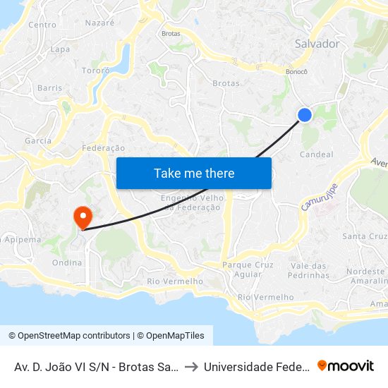 Av. D. João VI S/N - Brotas Salvador - Ba Brasil to Universidade Federal Da Bahia map