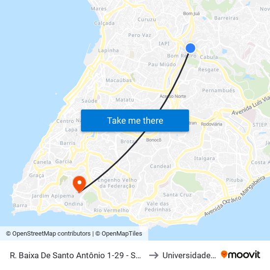 R. Baixa De Santo Antônio 1-29 - São Gonçalo Do Retiro Salvador - Ba Brasil to Universidade Federal Da Bahia map