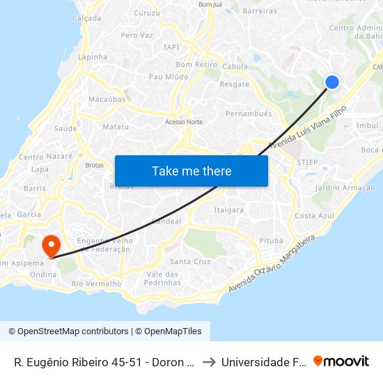 R. Eugênio Ribeiro 45-51 - Doron Salvador - Ba 41194-120 Brasil to Universidade Federal Da Bahia map