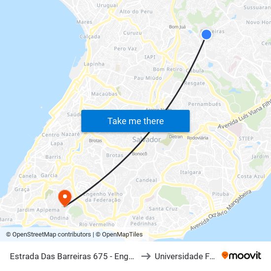 Estrada Das Barreiras 675 - Engomadeira Salvador - Ba Brasil to Universidade Federal Da Bahia map