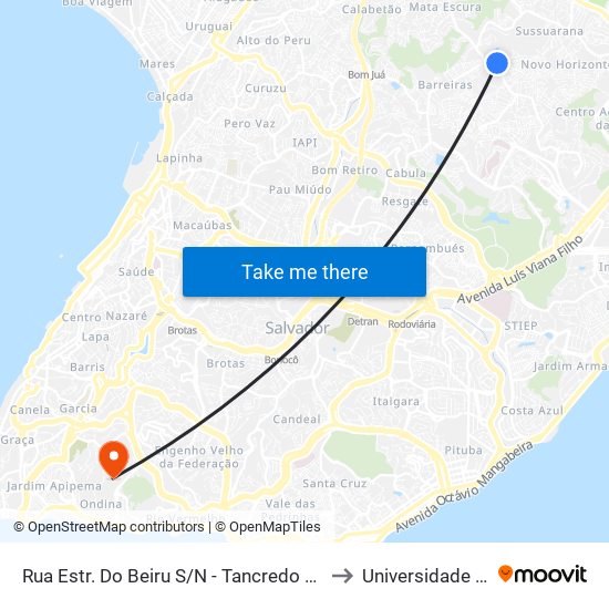 Rua Estr. Do Beiru S/N - Tancredo Neves Salvador - Ba 40301-110 Brasil to Universidade Federal Da Bahia map