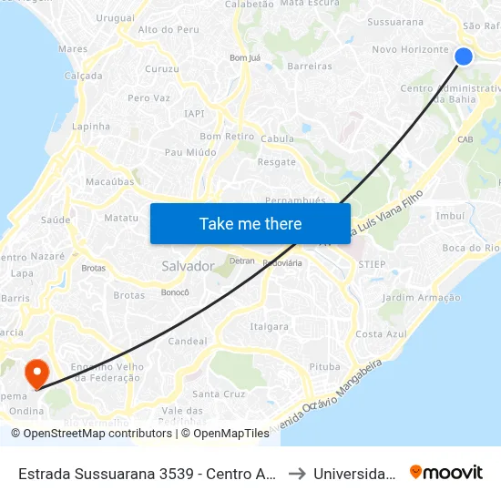 Estrada Sussuarana 3539 - Centro Administrativo Da Bahia Salvador - Ba 41213-000 Brasil to Universidade Federal Da Bahia map