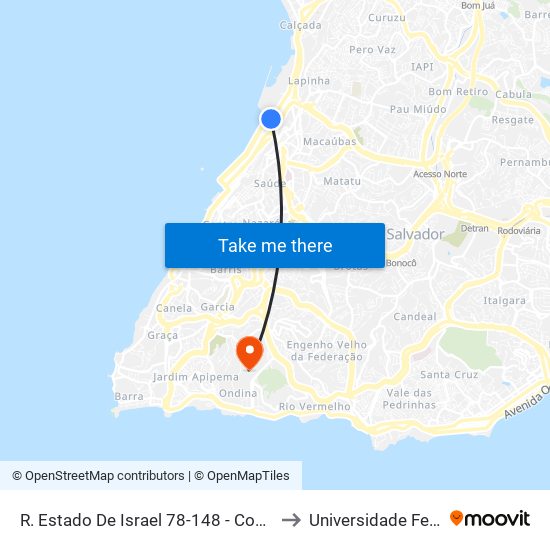 R. Estado De Israel 78-148 - Comercio Salvador - Ba Brazil to Universidade Federal Da Bahia map
