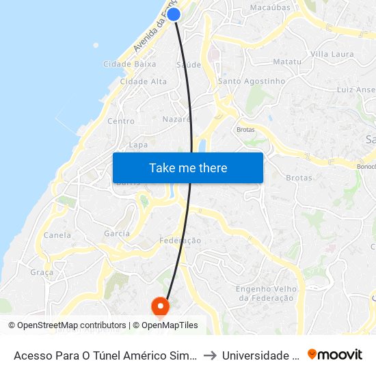 Acesso Para O Túnel Américo Simas-D - Comercio Salvador - Ba Brazil to Universidade Federal Da Bahia map