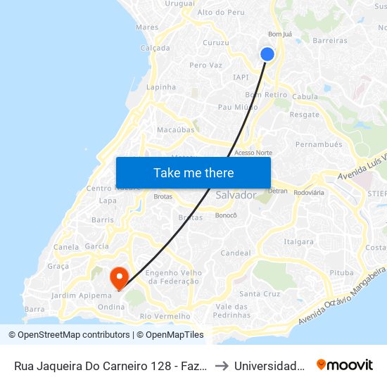 Rua Jaqueira Do Carneiro 128 - Fazenda Grande Do Retiro Salvador - Ba Brasil to Universidade Federal Da Bahia map