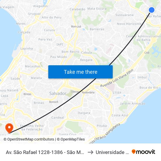 Av. São Rafael 1228-1386 - São Marcos Salvador - Ba 41253-190 Brasil to Universidade Federal Da Bahia map