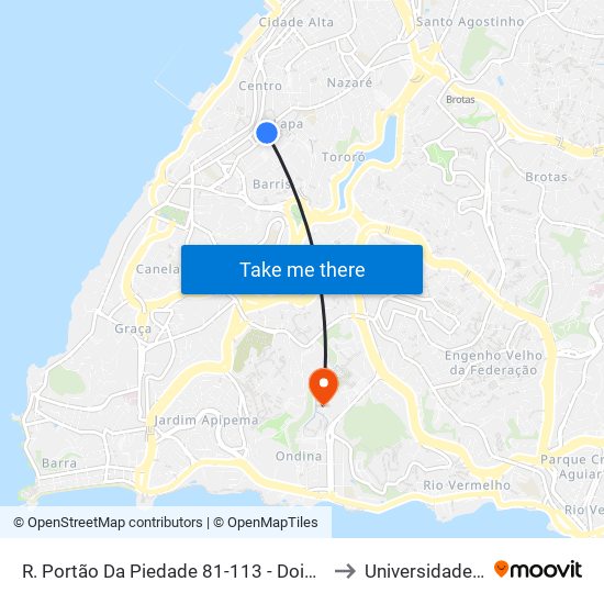 R. Portão Da Piedade 81-113 - Dois De Julho Salvador - Ba 40070-045 Brazil to Universidade Federal Da Bahia map