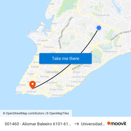 001460 - Aliomar Baleeiro 6101-6195 - Nova Brasília Salvador - Ba 41350-275 Brasil to Universidade Federal Da Bahia map