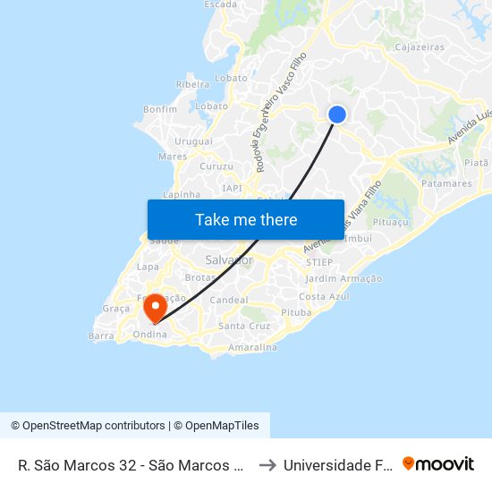 R. São Marcos 32 - São Marcos Salvador - Ba 41253-190 Brasil to Universidade Federal Da Bahia map