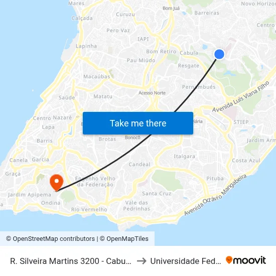 R. Silveira Martins 3200 - Cabula Salvador - Ba Brasil to Universidade Federal Da Bahia map