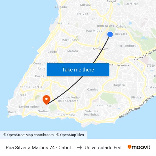 Rua Silveira Martins 74 - Cabula Salvador - Ba Brasil to Universidade Federal Da Bahia map