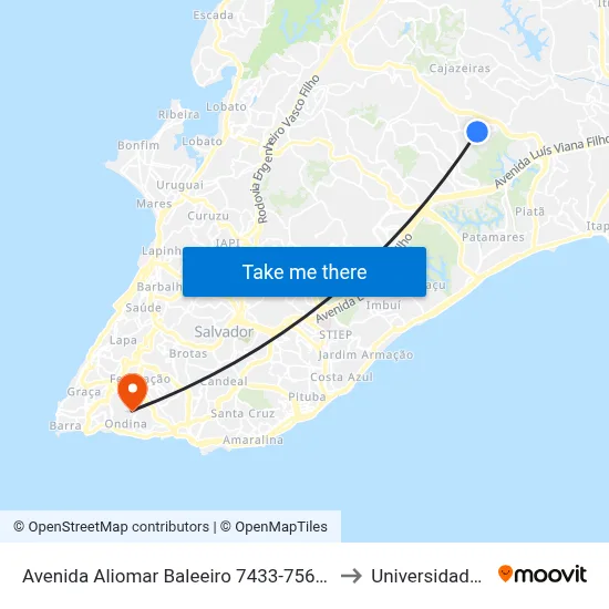 Avenida Aliomar Baleeiro 7433-7567 - Cajazeiras Salvador - Ba 41350-275 Brasil to Universidade Federal Da Bahia map
