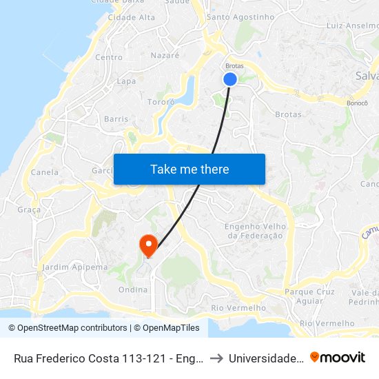 Rua Frederico Costa 113-121 - Engenho Velho De Brotas Salvador - Ba Brasil to Universidade Federal Da Bahia map