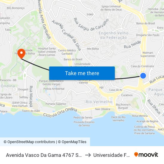 Avenida Vasco Da Gama 4767 Salvador - Bahia 40286 Brasil to Universidade Federal Da Bahia map