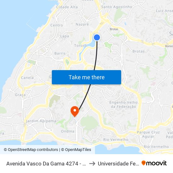 Avenida Vasco Da Gama 4274 - Brotas Salvador - Ba Brasil to Universidade Federal Da Bahia map