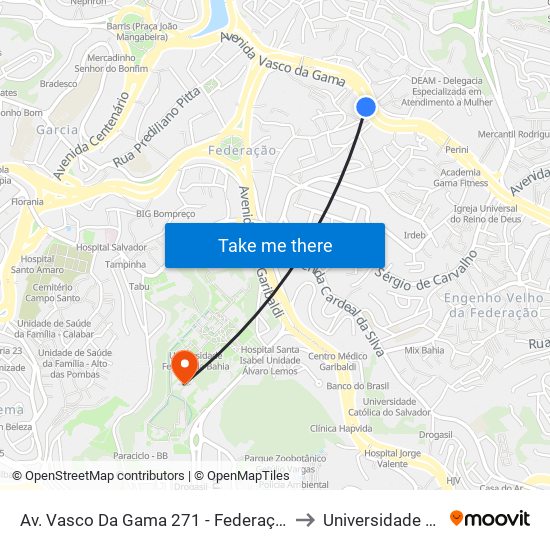 Av. Vasco Da Gama 271 - Federação Salvador - Ba 40230-731 Brazil to Universidade Federal Da Bahia map