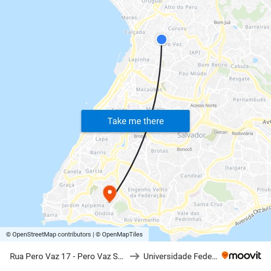 Rua Pero Vaz 17 - Pero Vaz Salvador - Ba Brasil to Universidade Federal Da Bahia map