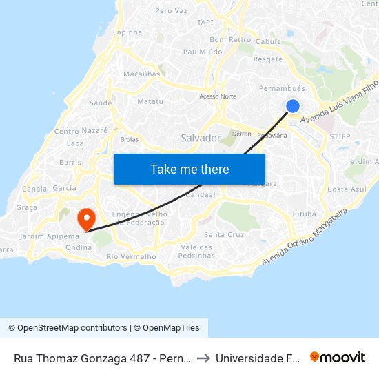 Rua Thomaz Gonzaga 487 - Pernambués Salvador - Ba Brasil to Universidade Federal Da Bahia map
