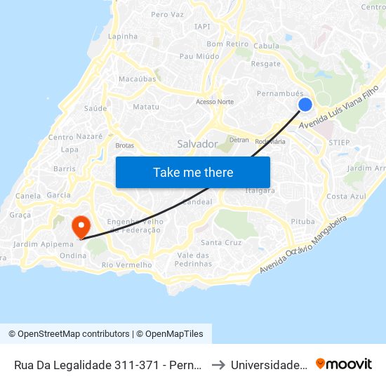 Rua Da Legalidade 311-371 - Pernambués Salvador - Ba 41110-560 Brasil to Universidade Federal Da Bahia map