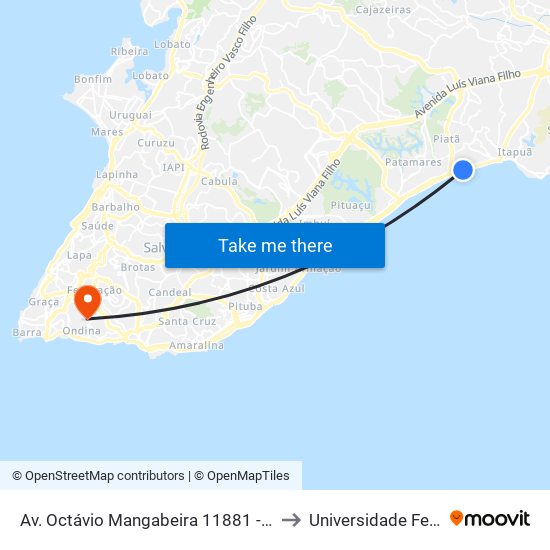 Av. Octávio Mangabeira 11881 - Piatã Salvador - Ba Brasil to Universidade Federal Da Bahia map