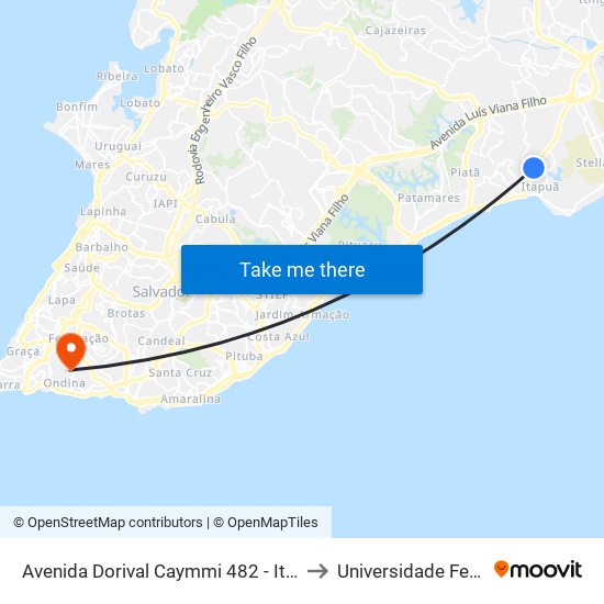 Avenida Dorival Caymmi 482 - Itapuã Salvador - Ba Brasil to Universidade Federal Da Bahia map