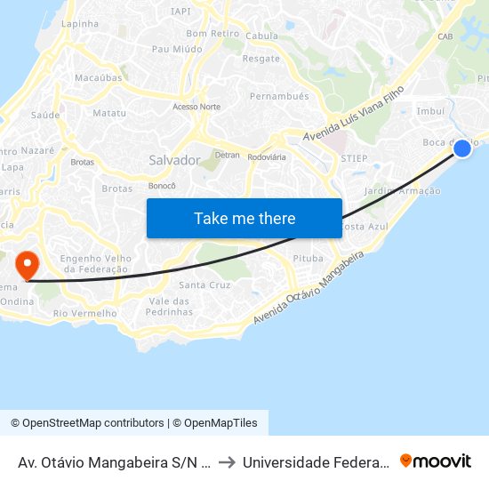 Av. Otávio Mangabeira S/N Bahia Brasil to Universidade Federal Da Bahia map