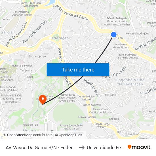 Av. Vasco Da Gama S/N - Federação Salvador - Ba Brasil to Universidade Federal Da Bahia map
