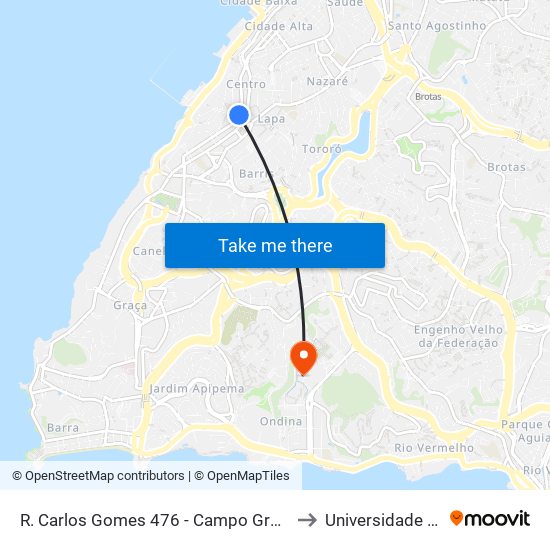 R. Carlos Gomes 476 - Campo Grande Salvador - Ba 40060-330 Brasil to Universidade Federal Da Bahia map