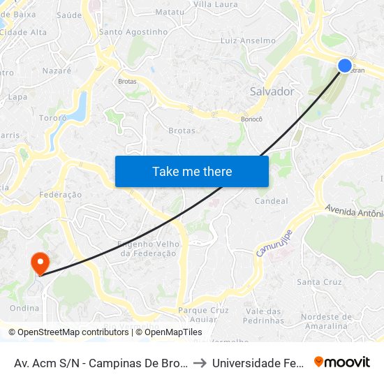Av. Acm S/N - Campinas De Brotas Salvador - Ba Brasil to Universidade Federal Da Bahia map