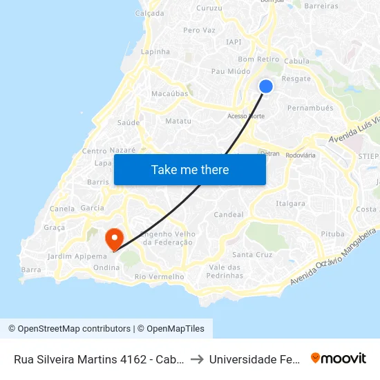 Rua Silveira Martins 4162 - Cabula Salvador - Ba Brasil to Universidade Federal Da Bahia map