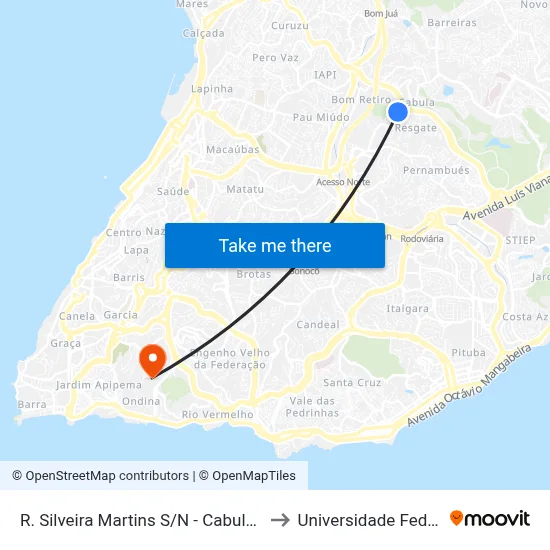R. Silveira Martins S/N - Cabula Salvador - Ba Brasil to Universidade Federal Da Bahia map
