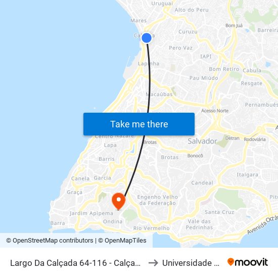 Largo Da Calçada 64-116 - Calçada Salvador - Ba 40411-366 Brazil to Universidade Federal Da Bahia map