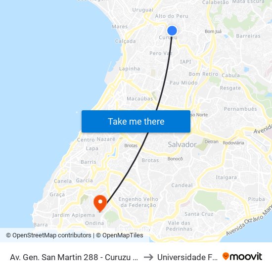 Av. Gen. San Martin 288 - Curuzu Salvador - Ba 40355-720 Brasil to Universidade Federal Da Bahia map