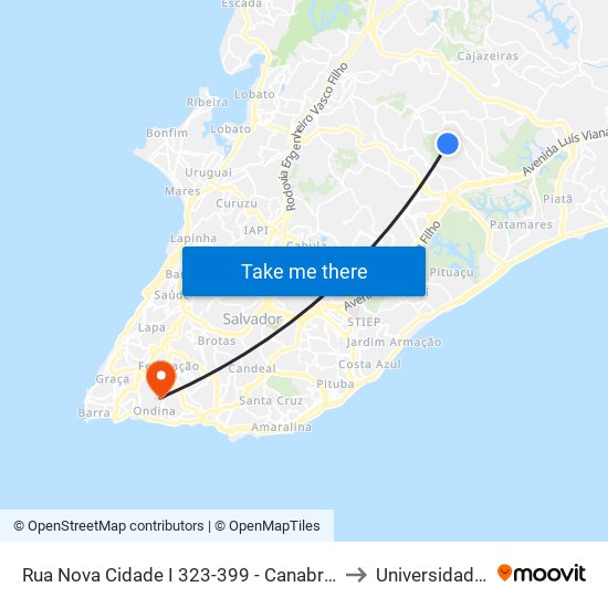 Rua Nova Cidade I 323-399 - Canabrava Salvador - Ba República Federativa Do Brasil to Universidade Federal Da Bahia map
