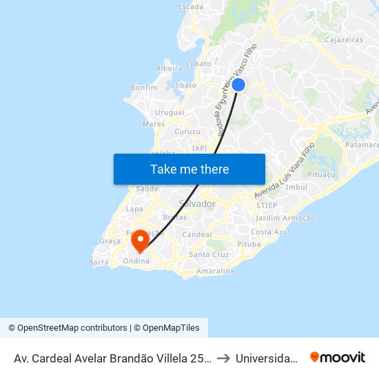 Av. Cardeal Avelar Brandão Villela 2581-2609 - Jardim Santo Inacio Salvador - Ba Brasil to Universidade Federal Da Bahia map