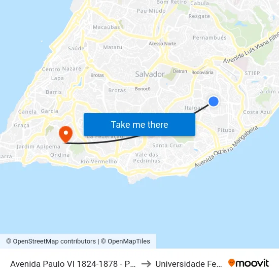 Avenida Paulo VI 1824-1878 - Pituba Salvador - Ba Brasil to Universidade Federal Da Bahia map