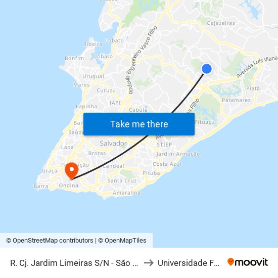 R. Cj. Jardim Limeiras S/N - São Marcos Salvador - Ba Brasil to Universidade Federal Da Bahia map